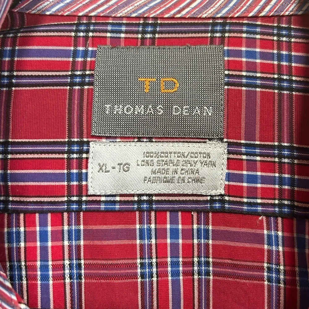 Thomas Dean Shirt Size XL Red Plaid Flip Cuffs Long Sleeves